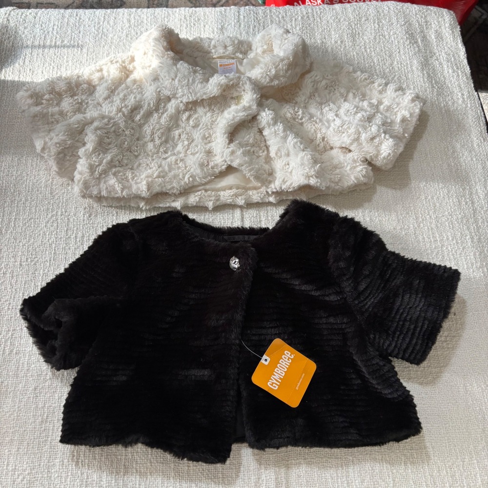 Gymboree Girls Faux Fur Bolero Shrug Bundle Black Rhinestone Ivory Rosette S 5-6